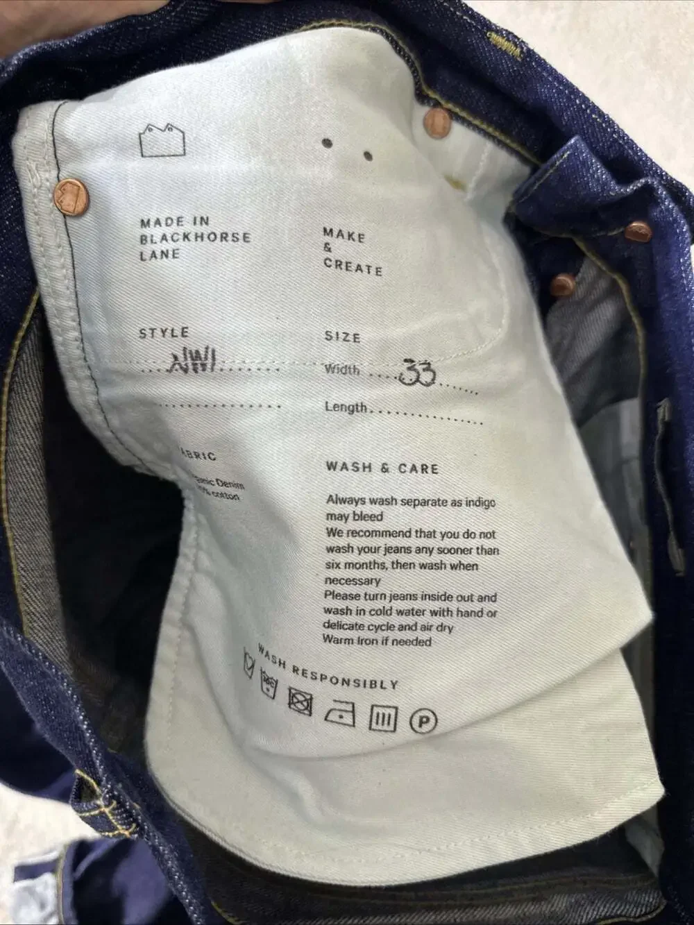 Blackhorse Lane Ateliers Jeans Men’s 33x33 Raw Selvedge Denim Indigo London